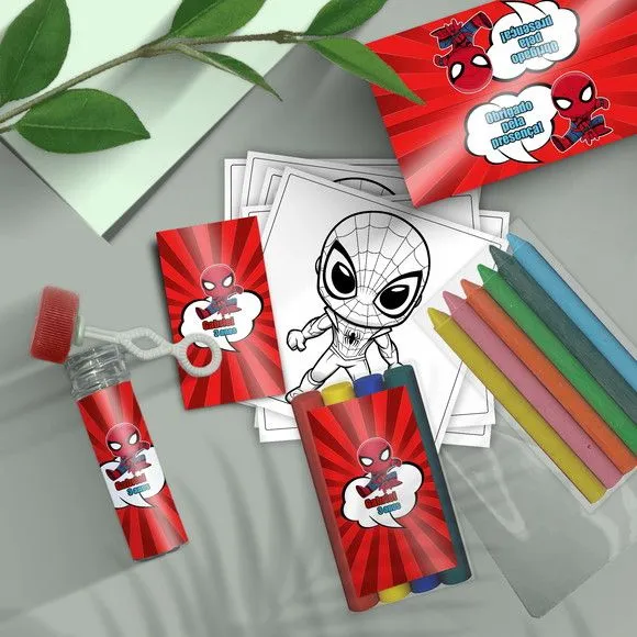 Kit Massinha + Giz + Bolha - Homem Aranha Cute Personalizado - feito à mão por Mi Papelaria Criativa