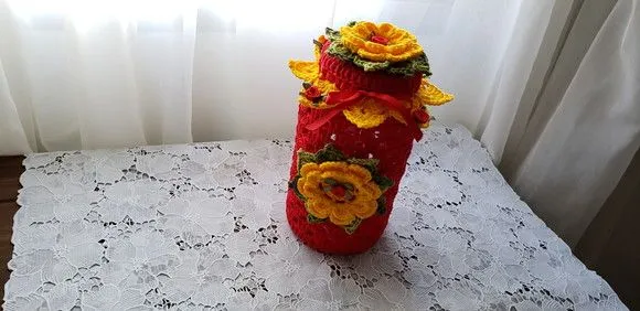 Capa para Potes 500 Grs em Crochê Vermelho - foto 5