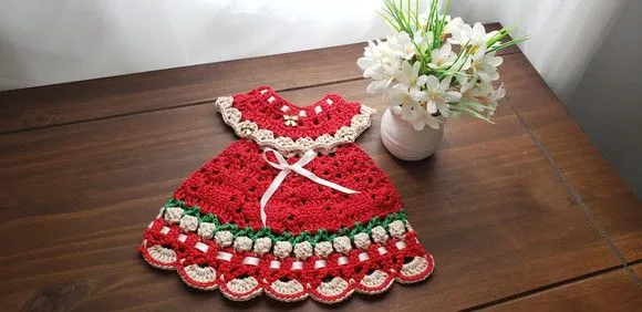 Puxador Forno vestidinho Tulipas Vermelho / Bege