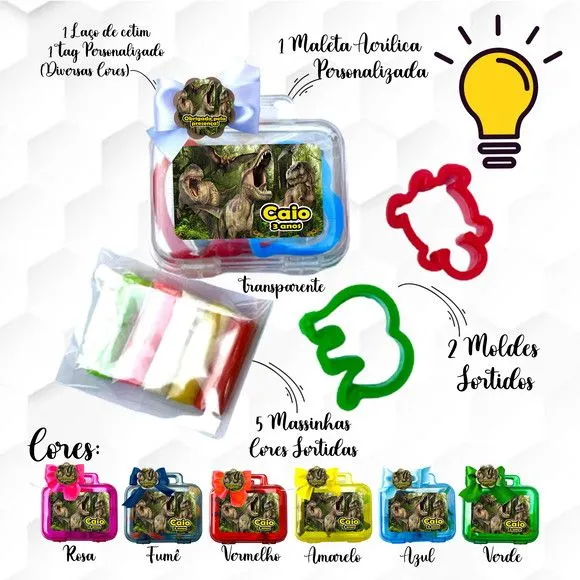 Mini Maleta com Massinhas Jurassic Personalizada - feito à mão por Mi Papelaria Criativa