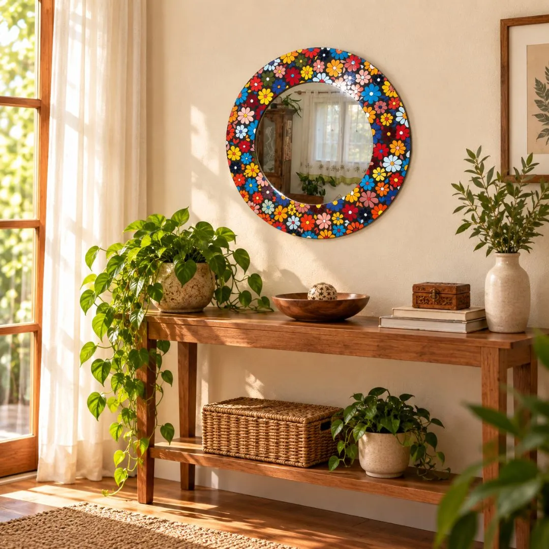Moldura em Mosaico Jardim de Cores - artesanato feito à mão por Crismosaico & madeiras