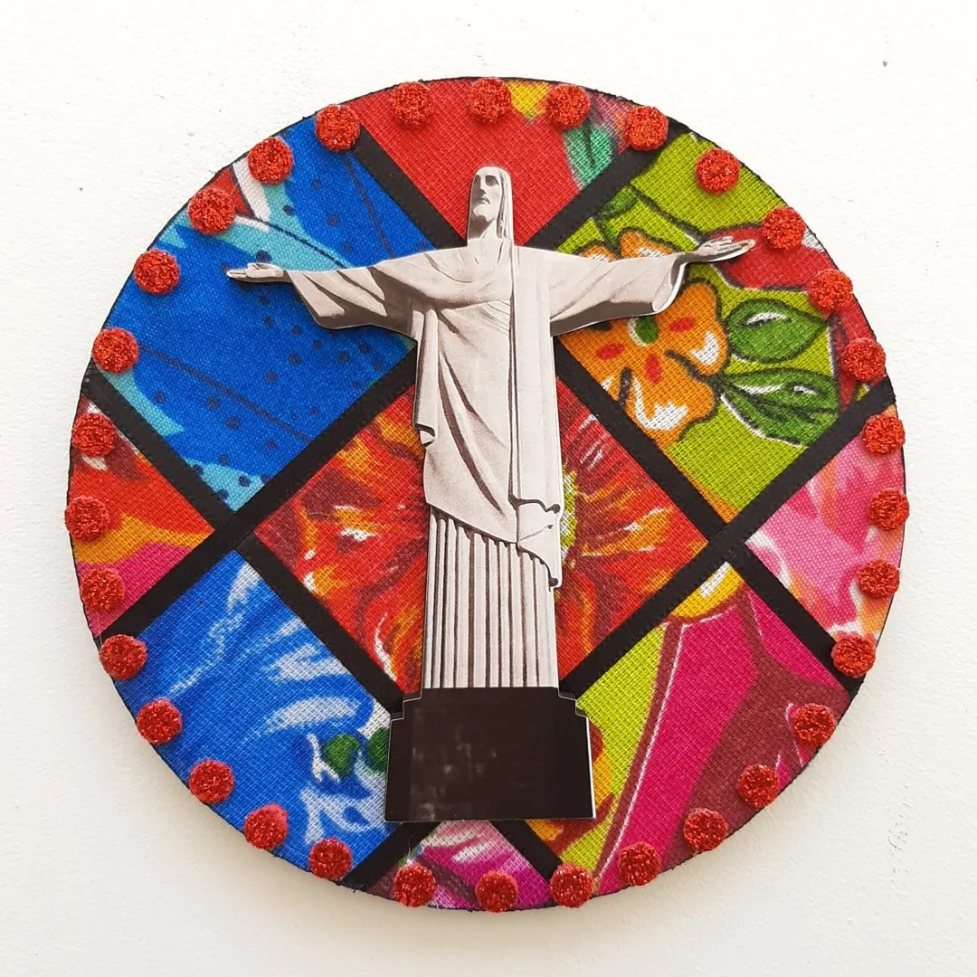 Quadrinho de Chita Cristo Redentor - artesanato de Estudio Bananeira