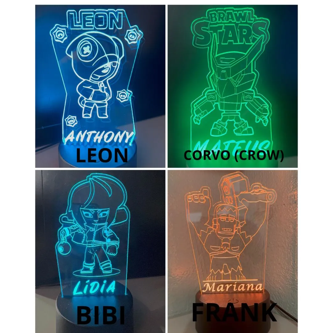 Luminaria Braw Star personalizada para quarto em acrilico na de 3mm com base de led RGB