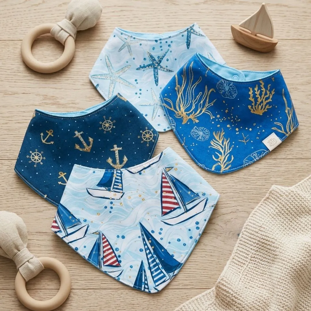 Kit 4 Babadores de Bebê Personalizados | Tema Marítimo Unissex - foto 4