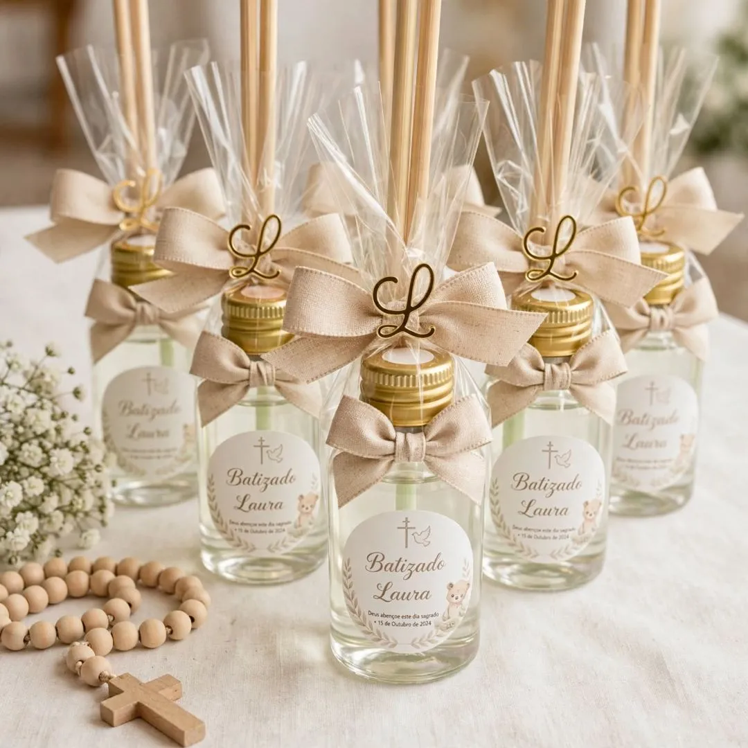 Mini Difusor de Aromas 40ml com Varetas - Lembrancinha de Batizado Personalizada - artesanato de Casa Colombo Artesanal
