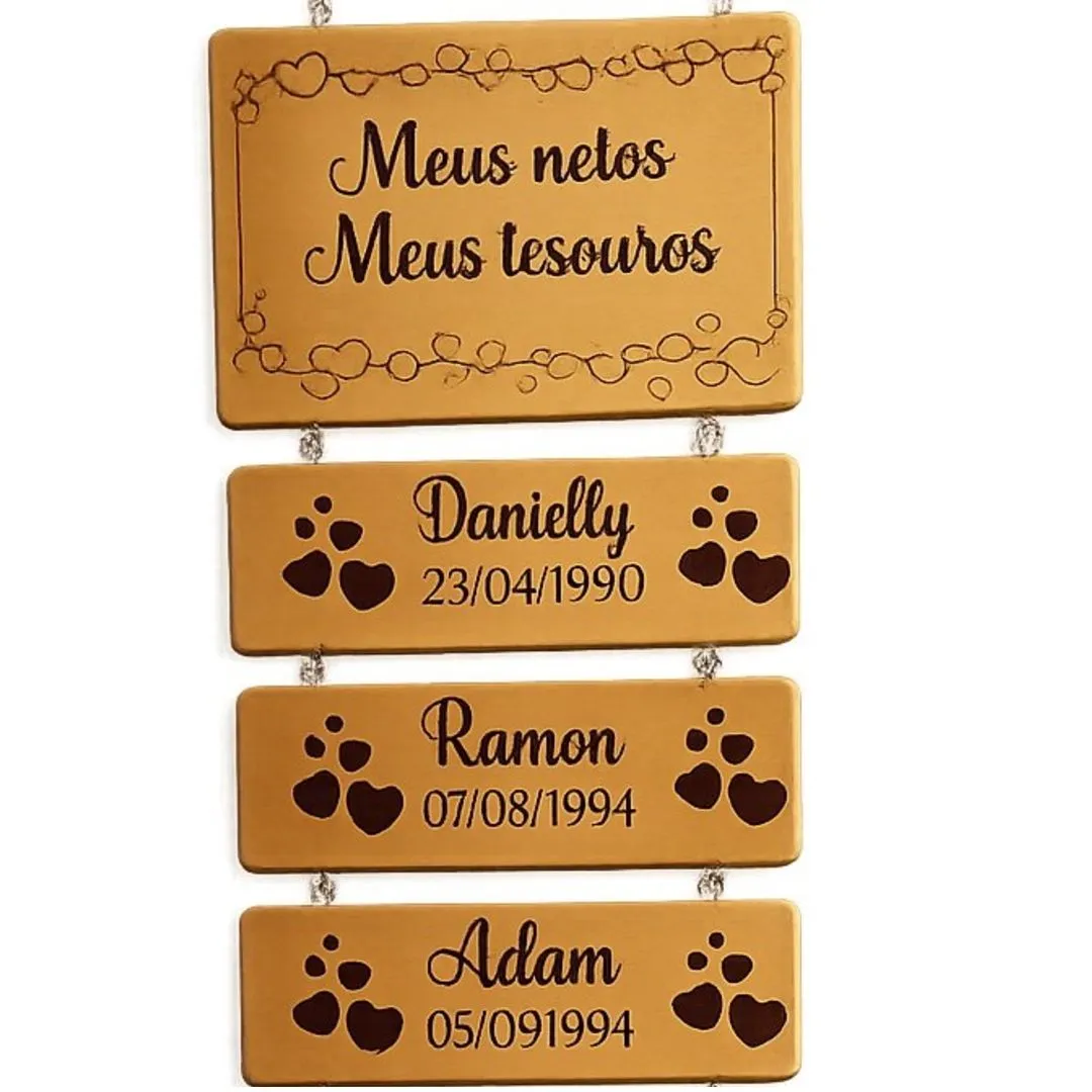 Placa De Madeira De Parede Recanto Da Vovó Com Nome Dos Netos Personalizado Gravação A Laser 3 nomes