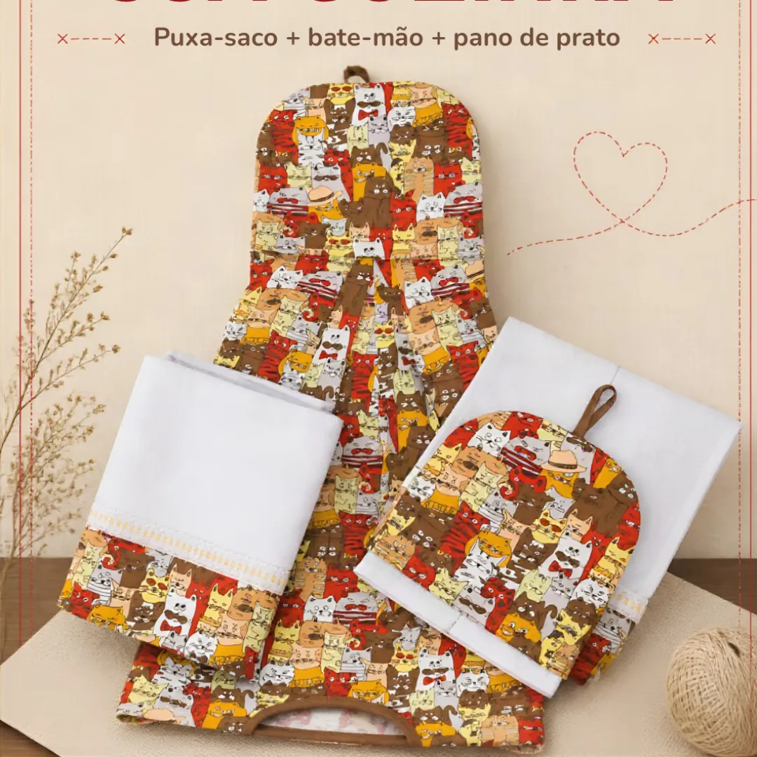 Kit 3 peças - Pano de prato, Bate mão e Puxa saco 3 - artesanato feito à mão por Djulik