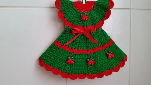 Pegador de Panelas Vestido Verde - Vermelho (20 cm x 15 cm ) - foto 2