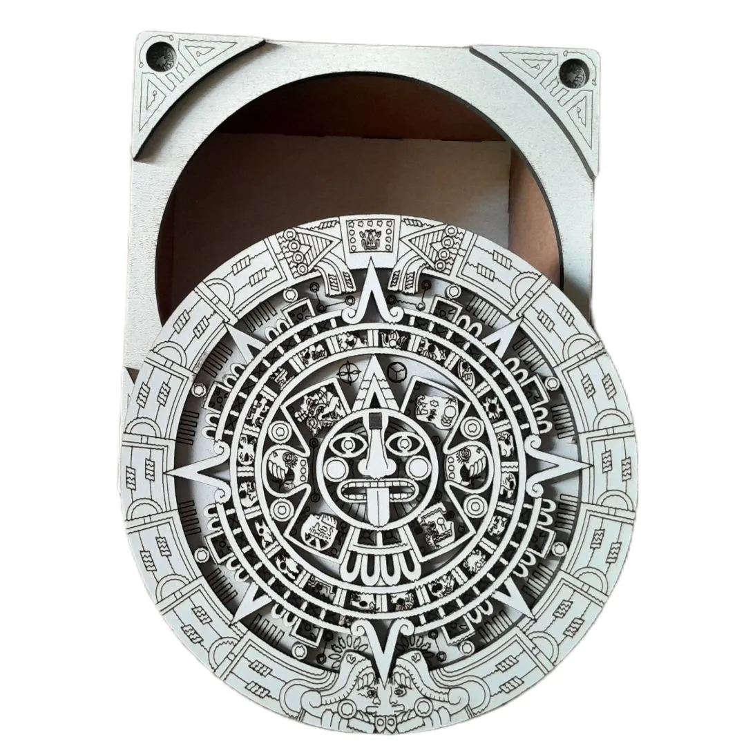 Caixa de Madeira MDF Com Gravação Asteca Artesanal 12x12x7cm - foto 5