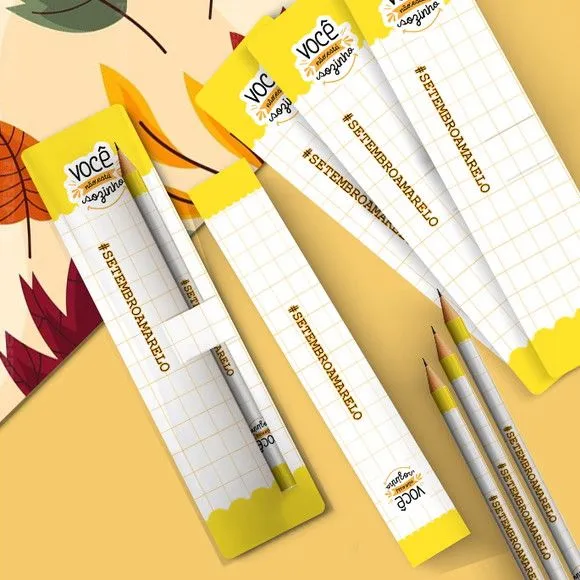 Lápis com Cartão - Setembro Amarelo Personalizado - feito à mão por Mi Papelaria Criativa