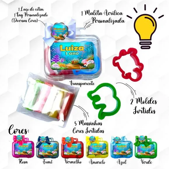 Mini Maleta com Massinhas Fundo do Mar Personalizada - feito à mão por Mi Papelaria Criativa