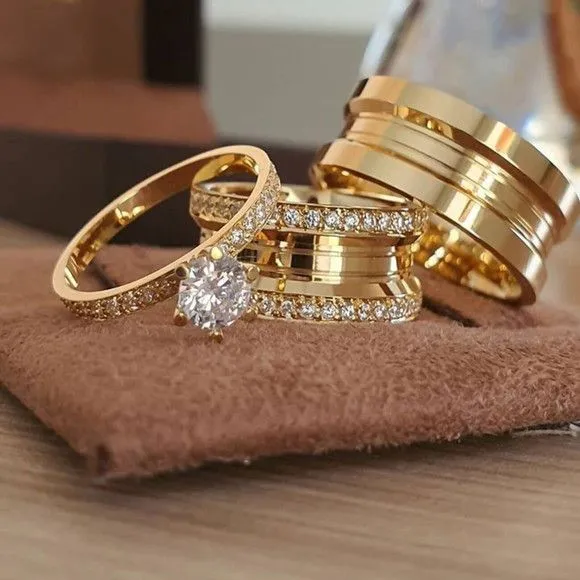 Alianças Italiana de Ouro 18k 8mm 18grs Casamento + Anel - artesanato feito à mão por TM JOIAS