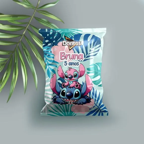 Salgadinho - Stitch Personalizado - feito à mão por Mi Papelaria Criativa