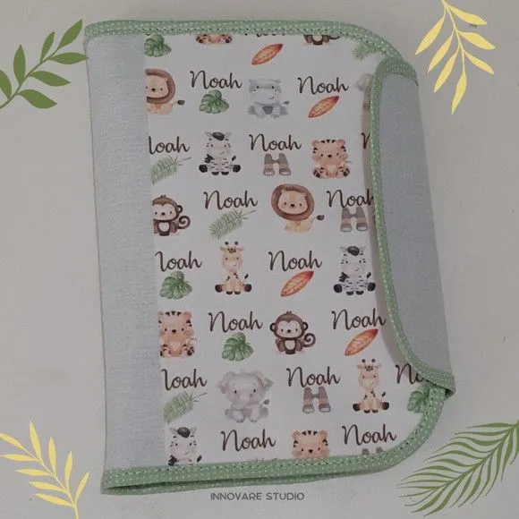 PORTA DOCUMENTOS INFANTIL - SAFARI AQUARELA - artesanato feito à mão por Innovare Studio