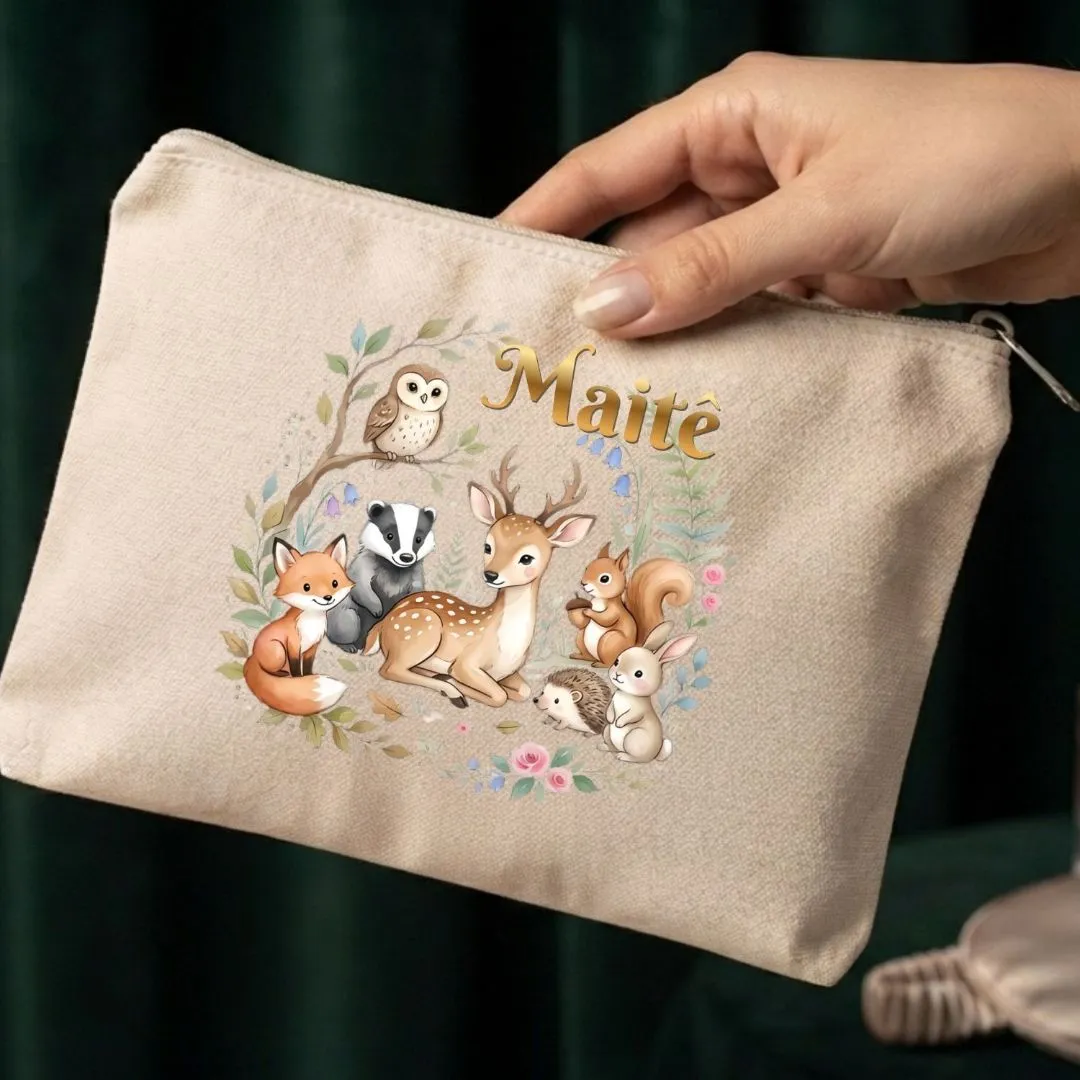 Nécessaire Personalizada em algodão Animais do Bosque Lembrancinha Chá de Bebê maternidade aniversario - foto 3