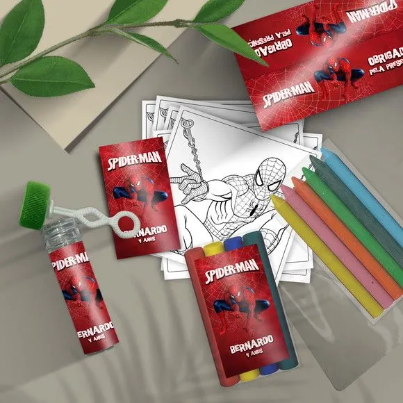 Kit Massinha + Giz + Bolha - Homem Aranha Personalizado - feito à mão por Mi Papelaria Criativa