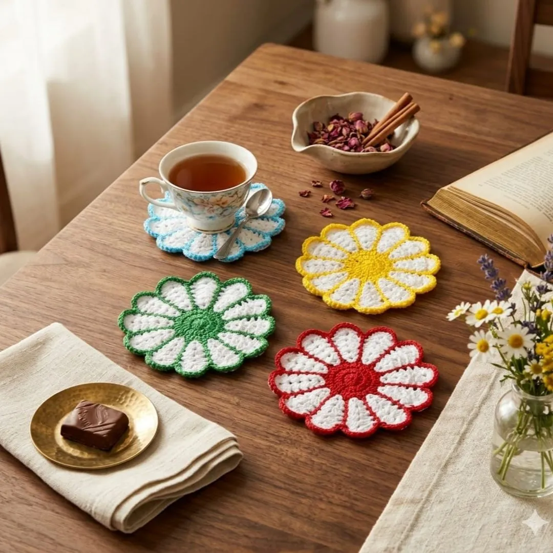 Porta copo flor 20x20 kit com 4unidades - artesanato feito à mão por Ateliê Yasashii