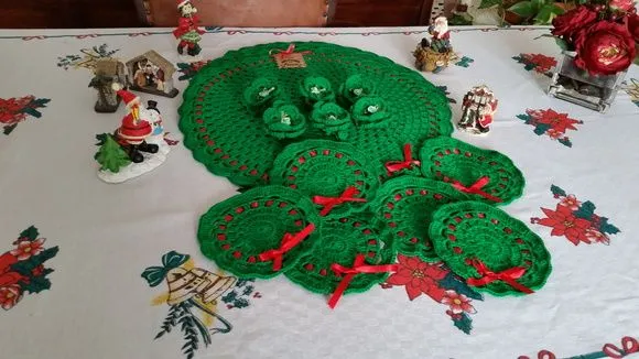 Kit Sousplat em Crochê Verde Natal 18 Peças - foto 5