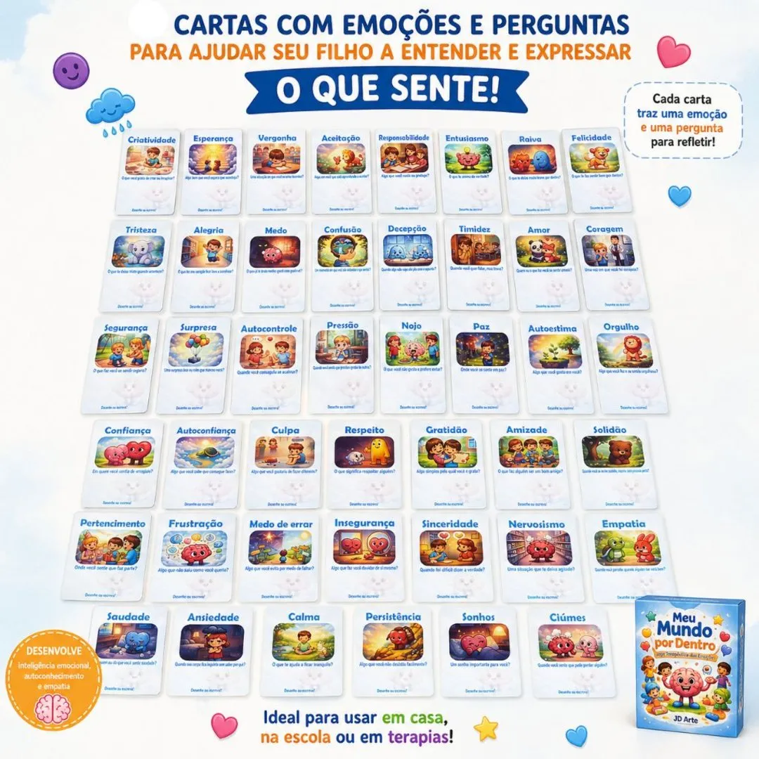 Cartas das Emoções Infantil Terapêutico 45 Cartas Educativas JD Arte - foto 2