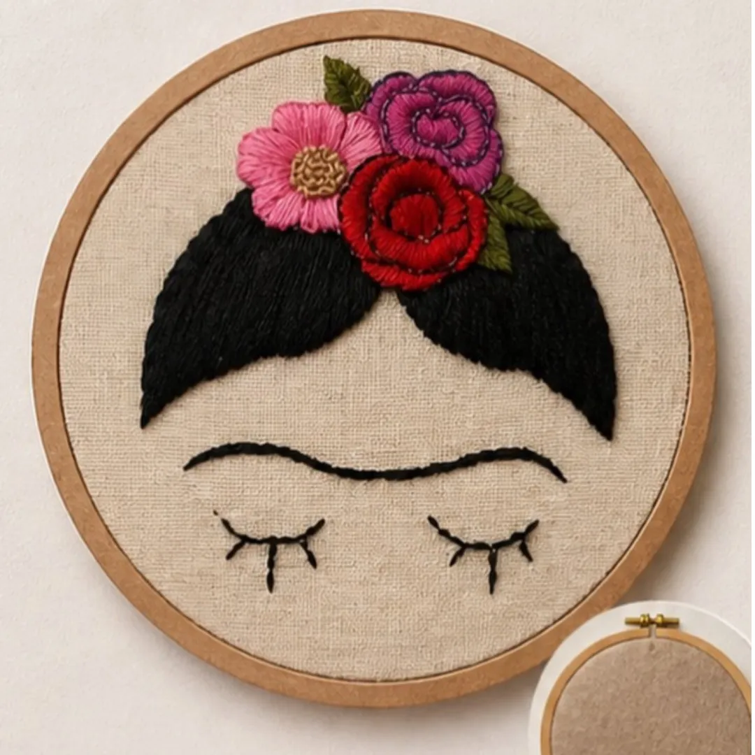 Quadro bordado / Frida Kahlo 16cm - artesanato de DK Criativa Bordados Artesanais