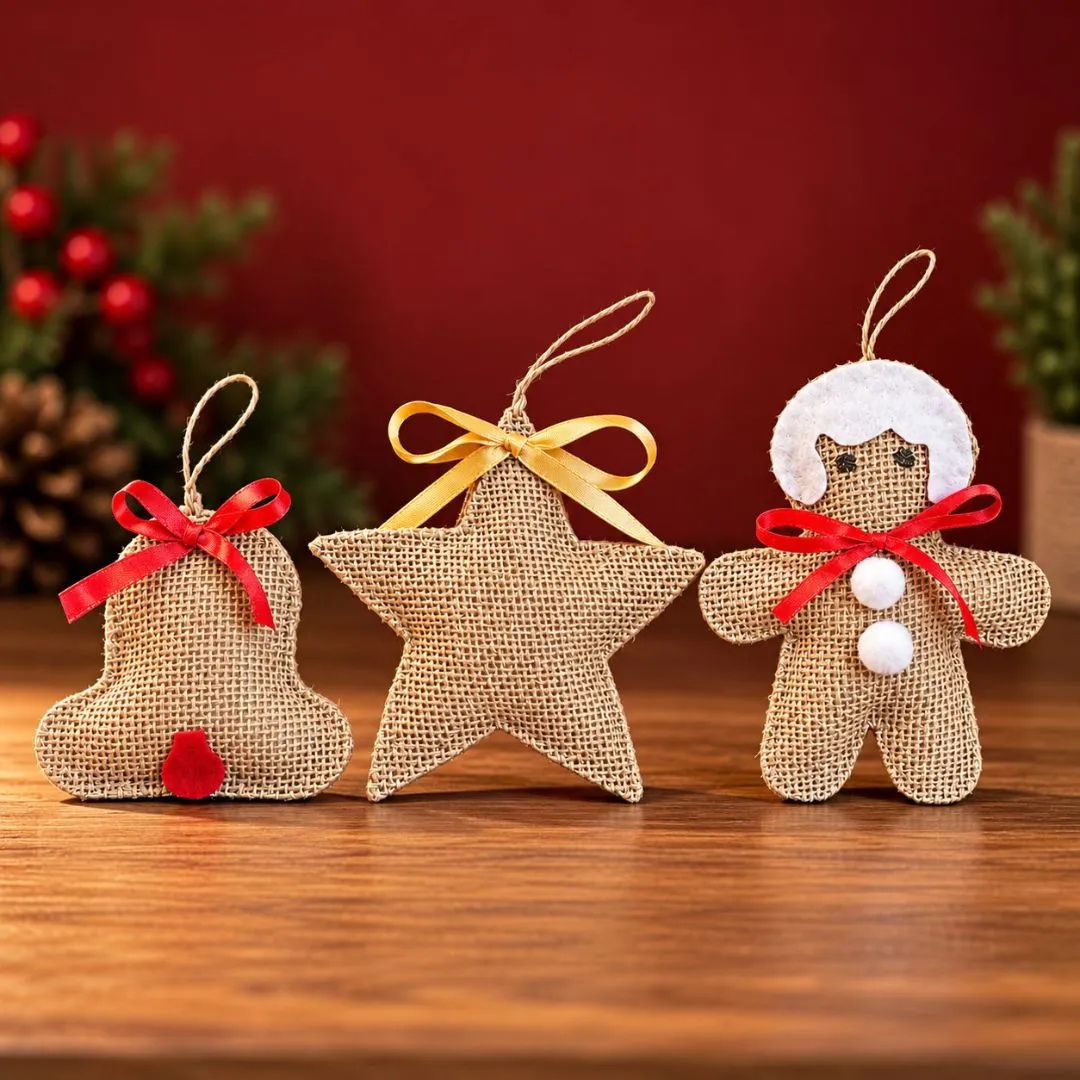Pingentes de Natal - Juta Natural com Enchimento - Lembrancinha e Brinde - artesanato de Craft.Mimo