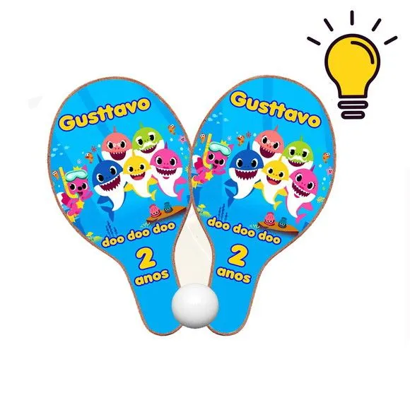 Raquete Ping Pong Baby Shark Personalizada - feito à mão por Mi Papelaria Criativa