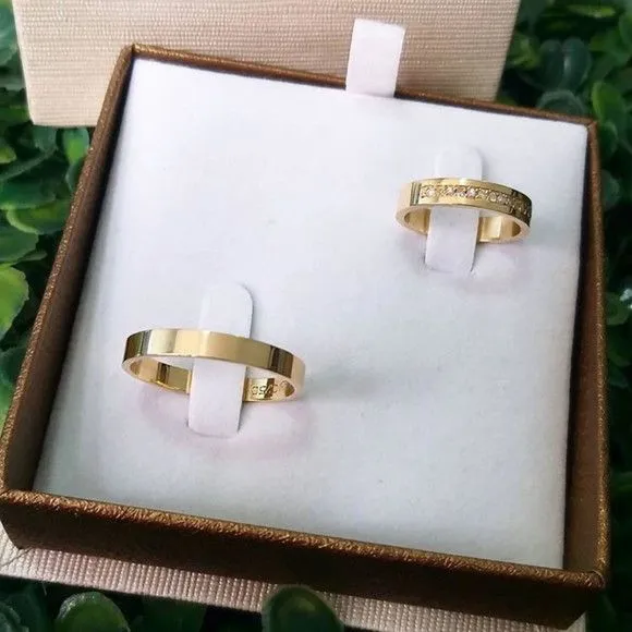 Alianças de Ouro 18k 4mm 4grs Casamento + Anel Solitário - feito à mão por TM JOIAS