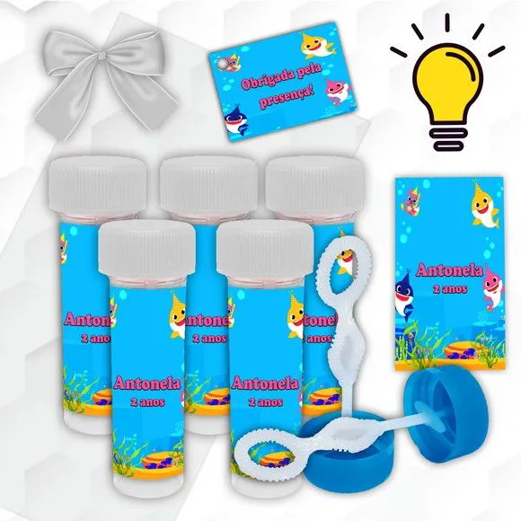 Bolinha de Sabão Baby Shark Personalizada - artesanato feito à mão por Mi Papelaria Criativa