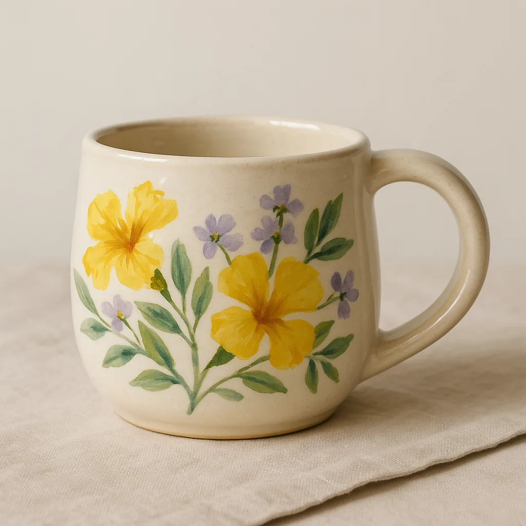 Caneca de Cerâmica Pintada Flores do Cerrado 350 ml - artesanato de Ateliê Maria Flor
