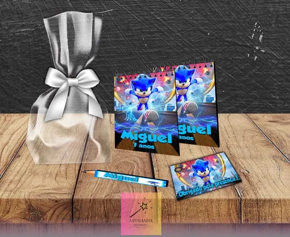 Bloquinho Sonic Personalizado - feito à mão por Artmanha Lembrancinhas