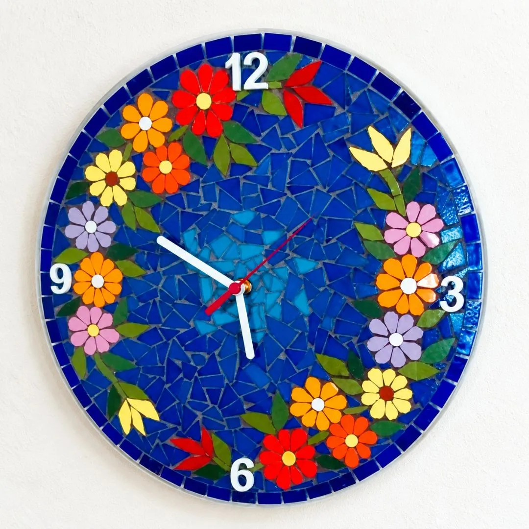 🕒 Relógio Mosaico Jardim Azul - 35 cm - foto 2