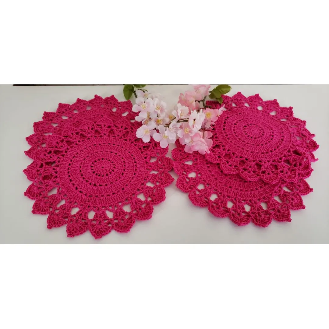 Jogo de 4 Toalhinhas em Crochê Pink (20 cm) - foto 4