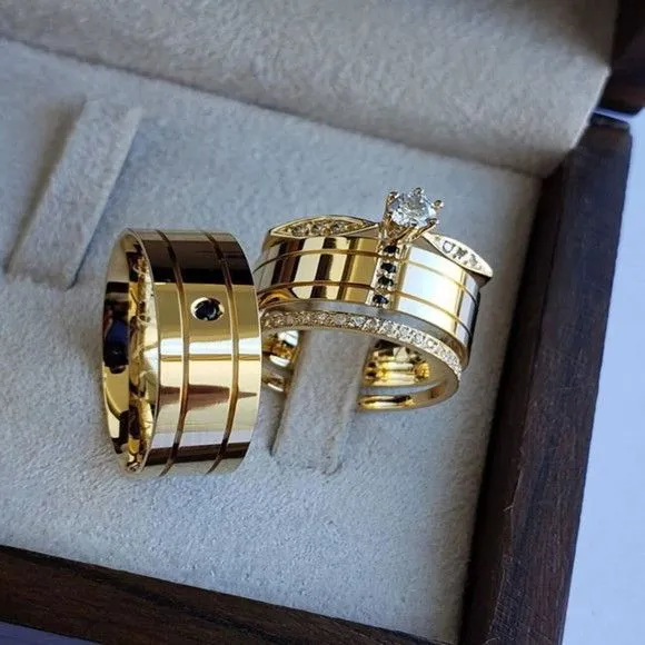 Alianças de Ouro 18k 8mm 8grs Casamento + Anel Solitário - artesanato feito à mão por TM JOIAS