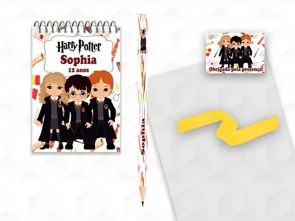 Bloquinho com Lápis Harry Potter Personalizado - artesanato feito à mão por creativitybynina