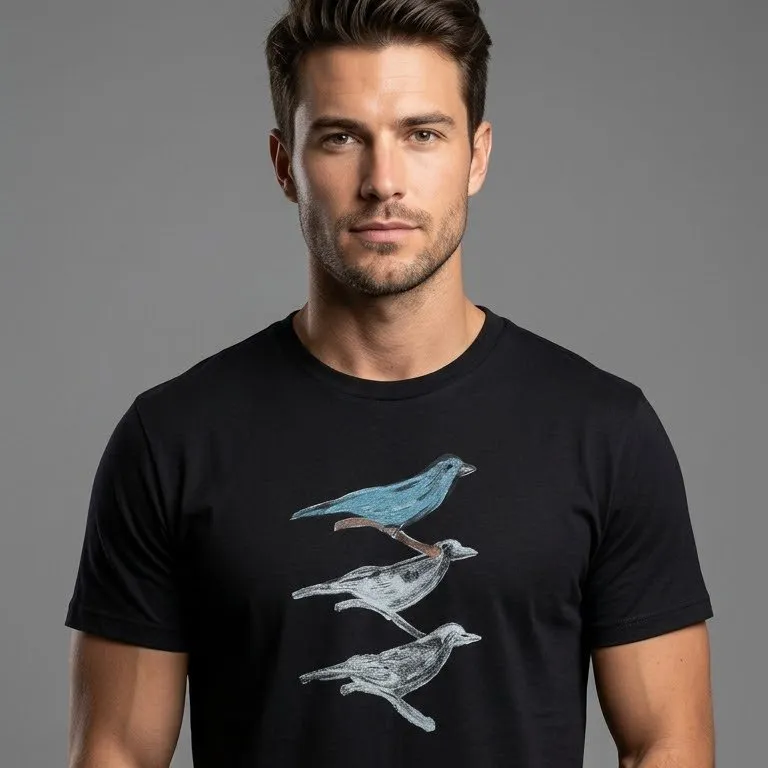 Camisetas em malha de algodão. Estampas com técnica de monotipia.