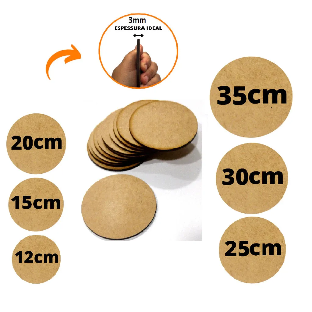 Placas Circulares de MDF 3mm - Base Redonda  para Artesanato e Sousplat