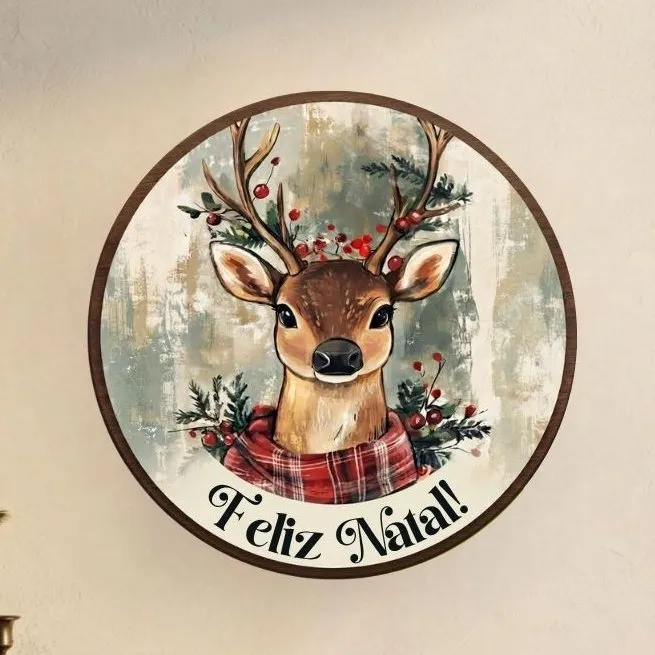 Placa decorativa MDF 35 cm Guirlanda de Natal enfeite de porta Rena - foto 2