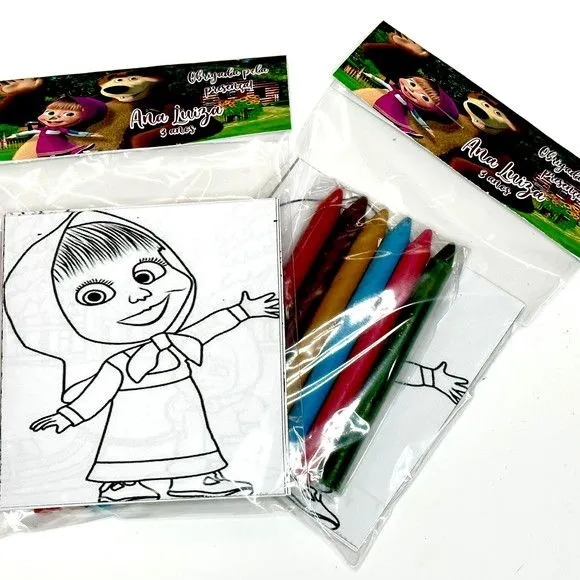 Kit Giz de Cera Marsha e o Urso Personalizado - feito à mão por Mi Papelaria Criativa