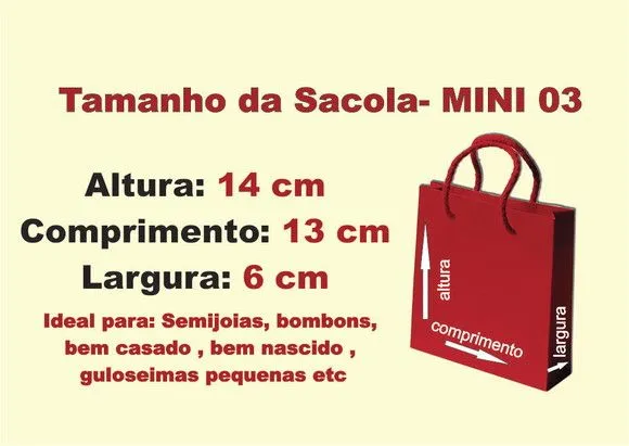 Sacolinha Mini N°03 - 14x13x6 personalizada - alça de cordão -10 unidades - foto 2