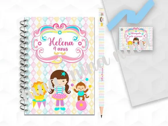Bloquinho G+lapis Circo Personalizado - artesanato feito à mão por creativitybynina