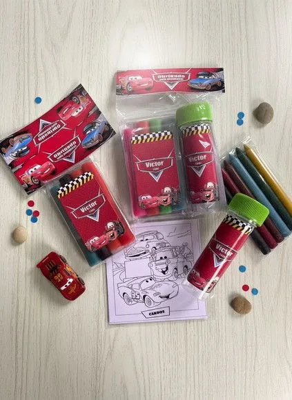 Kit Massinha + Giz + Bolha - Carros Disney Personalizado - feito à mão por Mi Papelaria Criativa