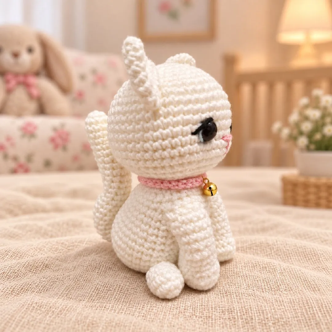 Gatinho Amigurumi com Coleirinha de Crochê e Guizo Dourado - foto 2