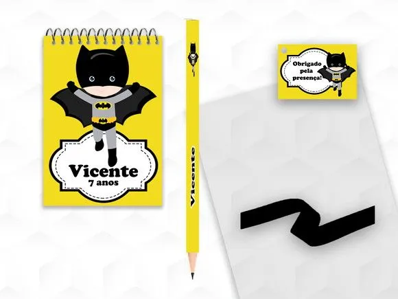 Bloquinho com Lápis Batman Cute Personalizado - artesanato feito à mão por creativitybynina
