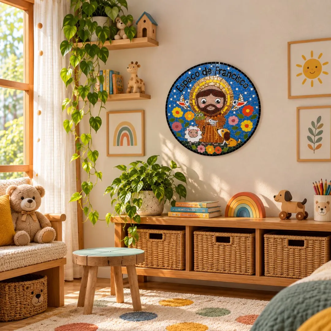 🌿 Quadro em Mosaico – Espaço de Francisco - artesanato feito à mão por Crismosaico & madeiras