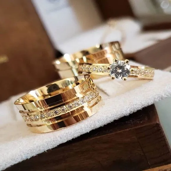Alianças de Casamento Ouro 18k 10mm 10grs + Anel Solitário - feito à mão por TM JOIAS