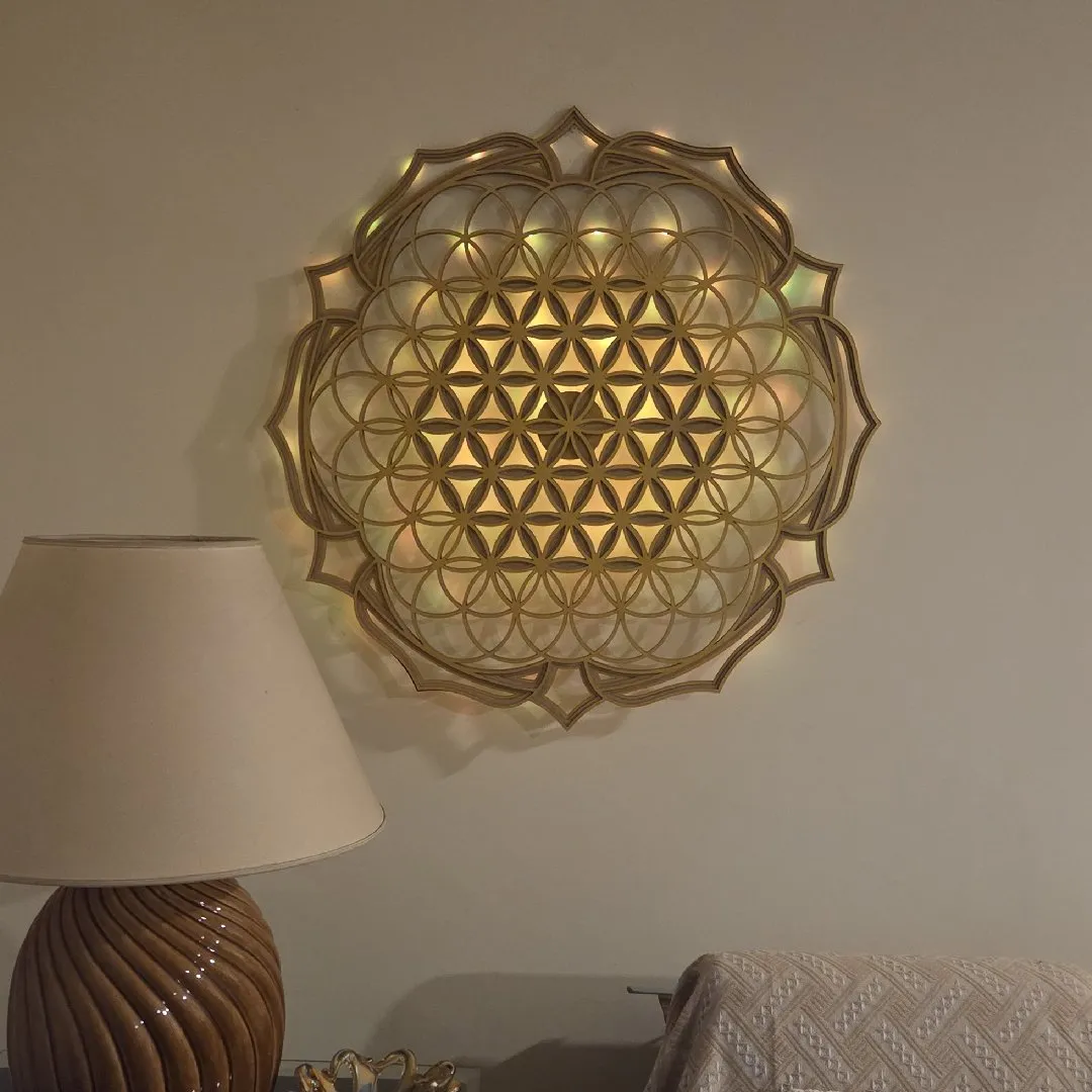 Mandala Flor da Vida 3D iluminada com cromoterapia