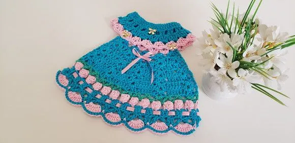 Puxador Forno Vestidinho Tulipas Turquesa Azul / Rosa - foto 4