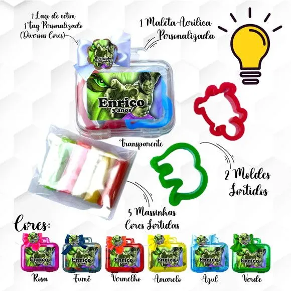 Mini Maleta com Massinhas Hulk Personalizada - feito à mão por Mi Papelaria Criativa