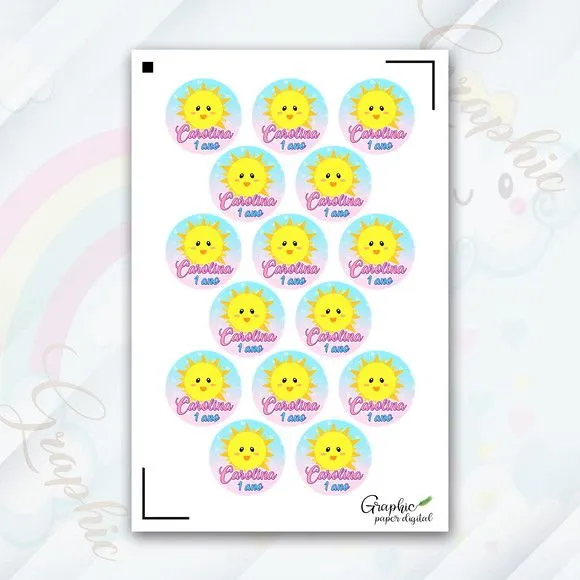 Cartela Adesiva Sol Personalizada - artesanato feito à mão por Mi Papelaria Criativa