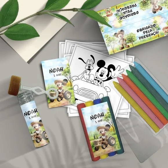 Kit Massinha + Giz + Bolha - Mickey Fazendeiro Personalizado - feito à mão por Mi Papelaria Criativa